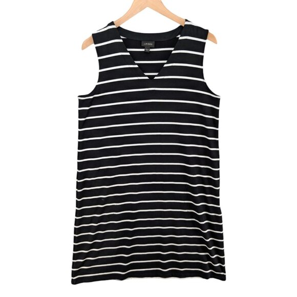 J Jill Wearever Collection Dress Black White Stripe V Neck Sleeveless Size M - Picture 1 of 9